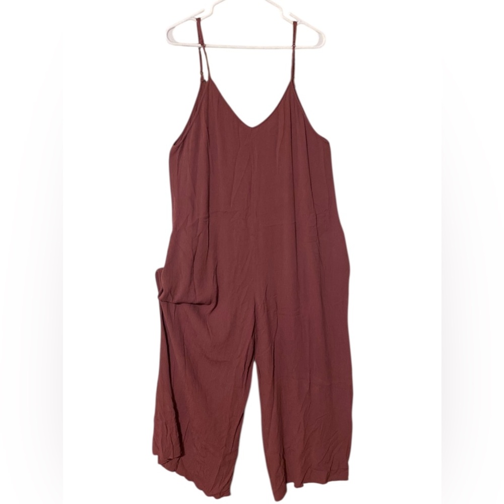 Wide Leg Romper Jumpsuit Women’s Large Adjustable BoHo Lagenlook Maroon